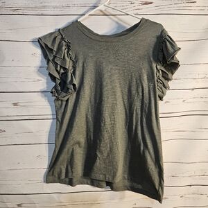 Industry Republic Clothing Ruffle‎ Sleeve Top Olive Green Trendy Blouse Size L